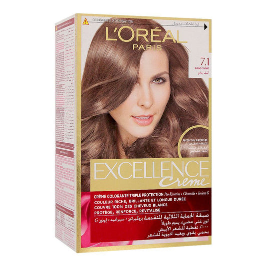 L'Oreal Excellence Creme Hair Color Ash Blond 7.1, Triple Protection Seals, Replenishes & Conditions