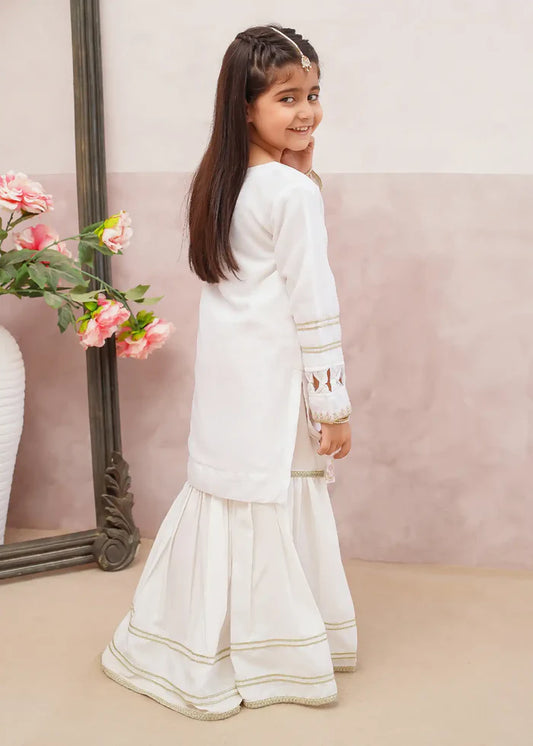 3 Piece White Chiffon Embroidered Gharara
