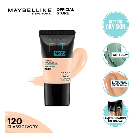 Maybelline New York Fit Me Matte + Poreless Liquid Foundation, 120, Classic Ivory, 18ml