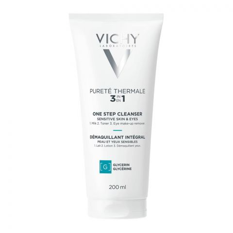 Vichy Purete Thermale 3-in-1 Face Cleanser (Milk+Toner+Eye Makeup Remover), For Sensitive Skin and Eyes, 200ml