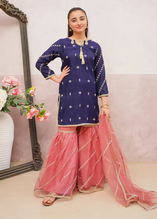 3 Piece Embroidered Rawsilk Gharara