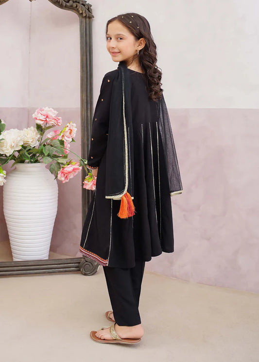 3 Piece Cotton Embroidered Black Suit
