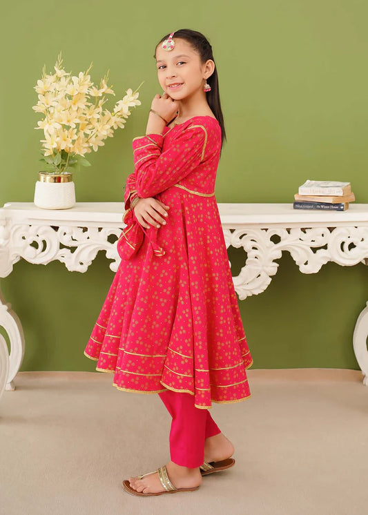 3 Piece Pink Cotton Printed Suit