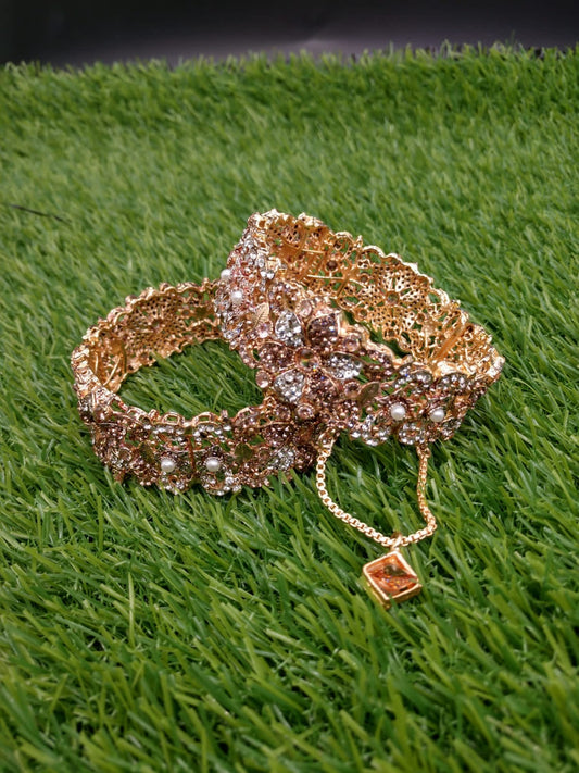 Aqua Heart Pearl & Gold Bangles