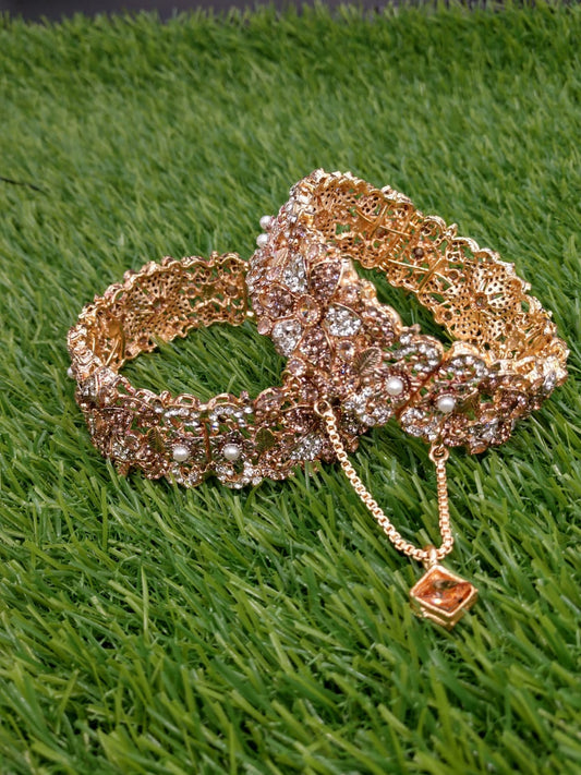 Royal Bloom Rose Gold Kada Bangles (Pair)