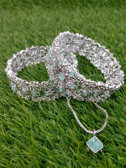Mint Silver Crystal Bangles (Pair)