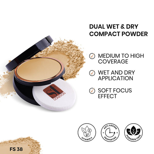 ST London Dual Wet & Dry Compact Powder, FS 38, Twin Cake, Paraben Free, With Vitamin E