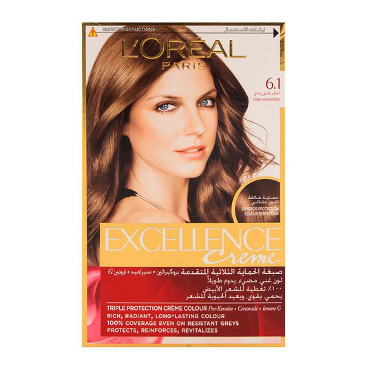 L'Oreal Excellence Creme Hair Color Dark Ash Blonde 6.1, Triple Protection Seals, Replenishes & Conditions