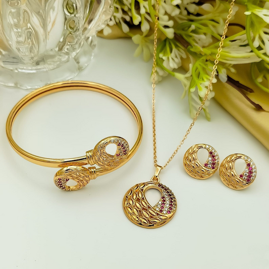 Garnet Bloom Gold Tone Jewelry Set