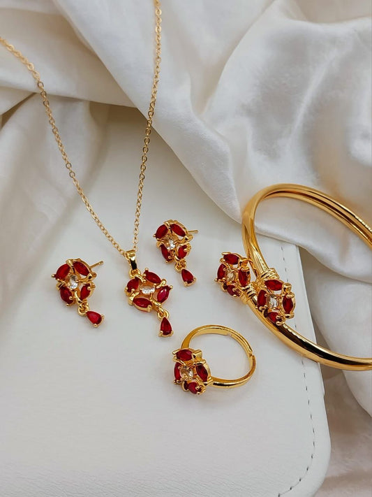 Ruby Blossom Gold Plated Jewelry Set
