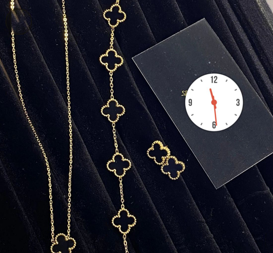 Lucky Clover Onyx & Gold Set