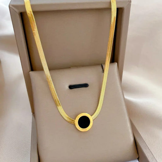 Roman Numeral Black Disc Necklace