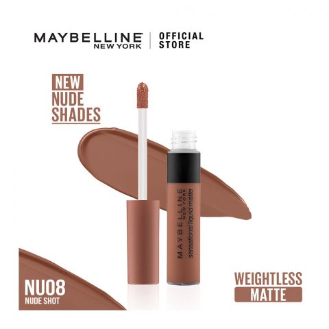 Maybelline New York Sensational Liquid Matte Lip Tint - Long lasting, Lightweight, Soft Matte Liquid Lipstick - Nude Shot