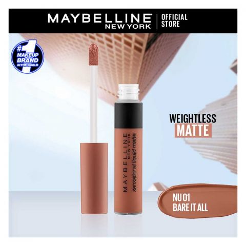 Maybelline New York Sensational Liquid Matte Lip Tint - Long lasting, Lightweight, Soft Matte Liquid Lipstick - Bare It All