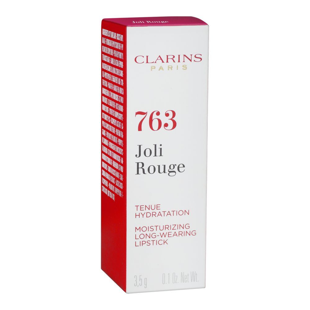 Clarins Paris Joli Rouge Moisturizing Long-Wearing Lipstick, Tenue Hydratation, 763 Fiery Red