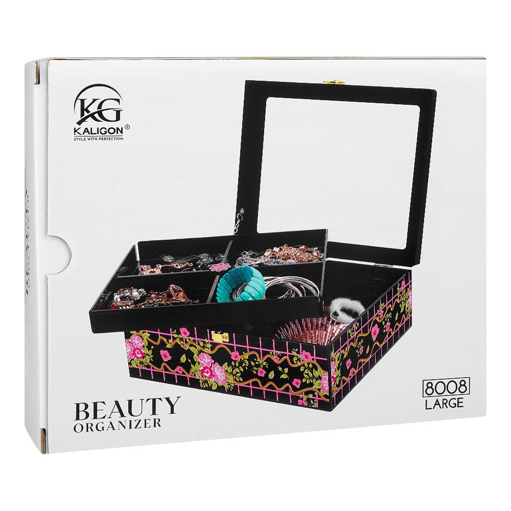 Kaligon Beauty Organizer, Large, Black, 8008-B