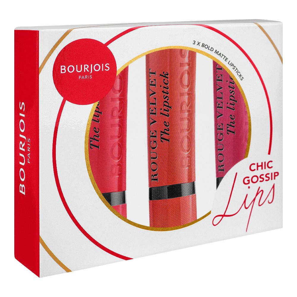 Bourjois Chic Gossip Lips Kit, 24 Hours Lasting, High Precision, Ultra Light Formula, 3xBold Matte Lipsticks