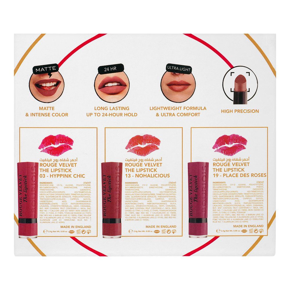 Bourjois Chic Gossip Lips Kit, 24 Hours Lasting, High Precision, Ultra Light Formula, 3xBold Matte Lipsticks