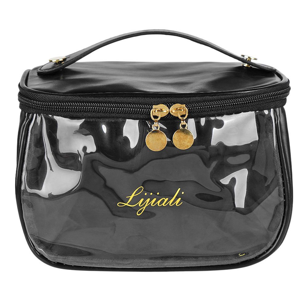 PU Leather Transparent Makeup Bag, Travel Cosmetic Organizer, Black, AF-63