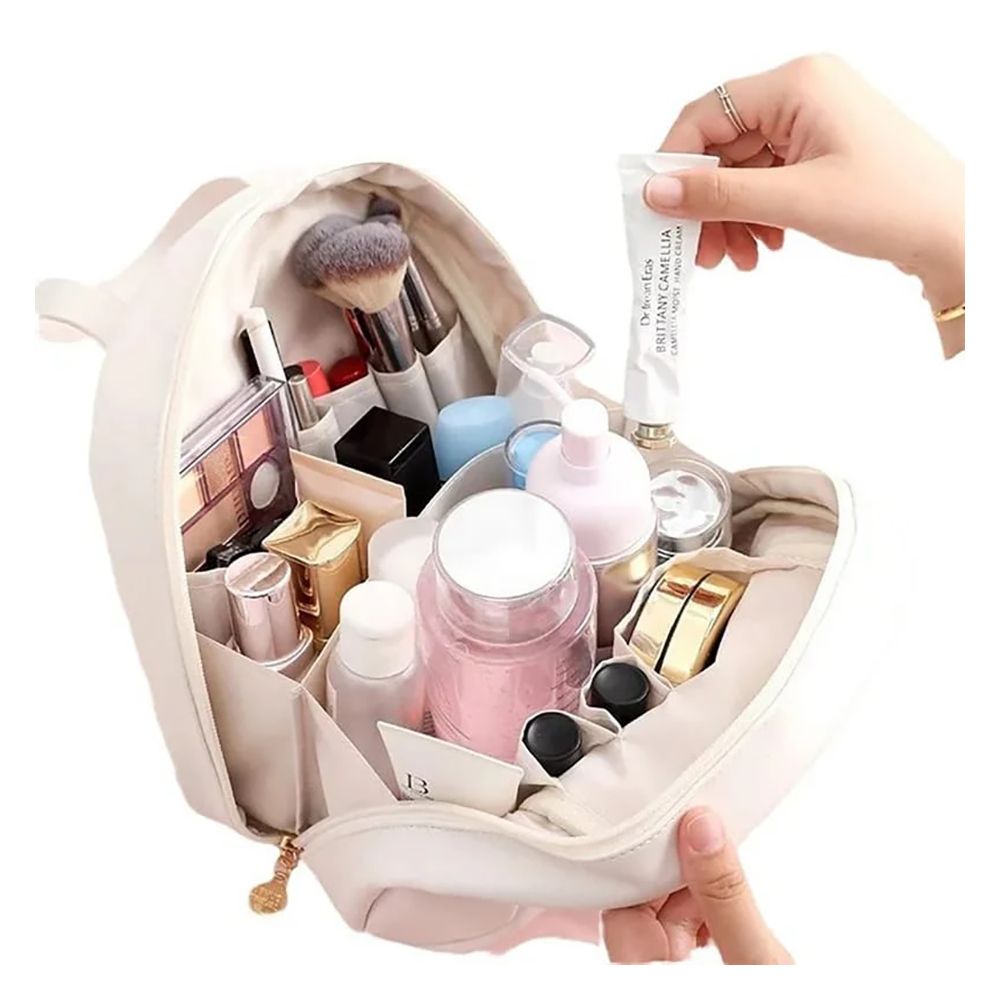 Handle-top Travel Cosmetic Bag, Makeup Organizer & Toiletry Pouch, White