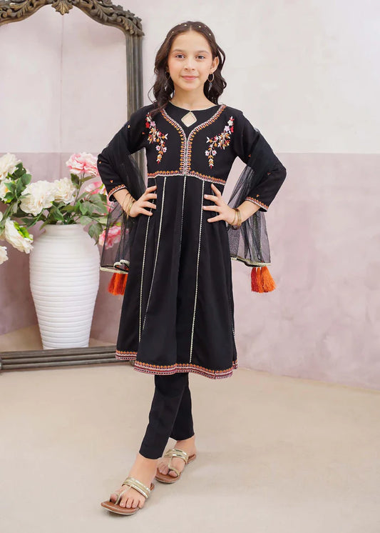 3 Piece Cotton Embroidered Black Suit