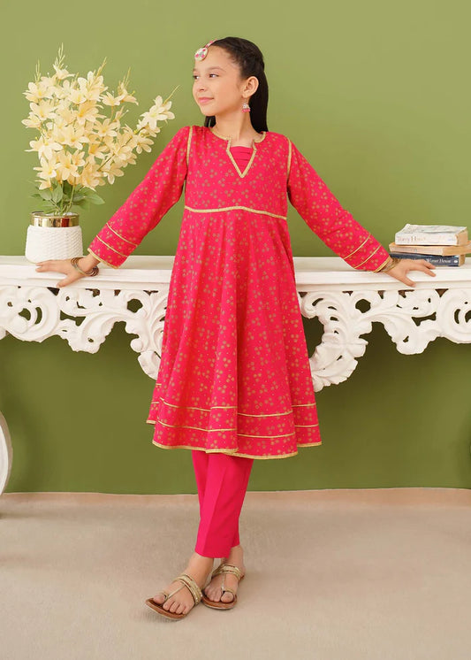 3 Piece Pink Cotton Printed Suit