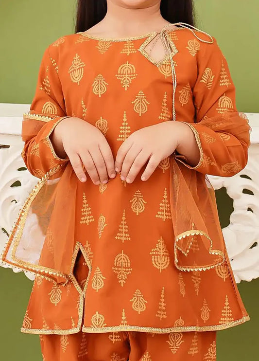 3 Piece Printed Mustard Cotton Gharara