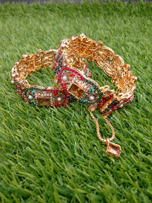 Multicolor Mughal Inspired Kada Bangles (Pair)
