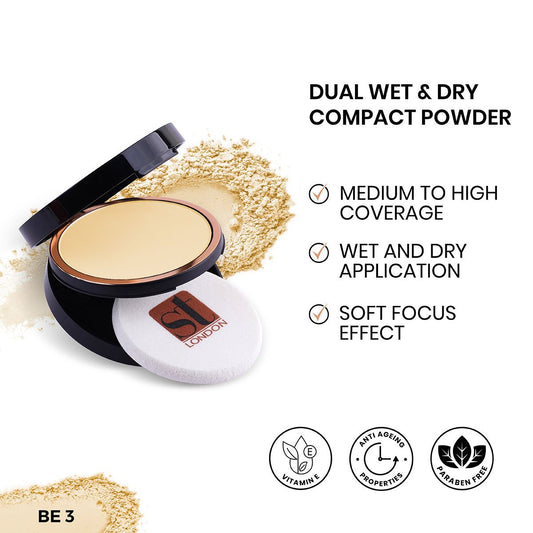 ST London Dual Wet & Dry Compact Powder, FS 38, Twin Cake, Paraben Free, With Vitamin E