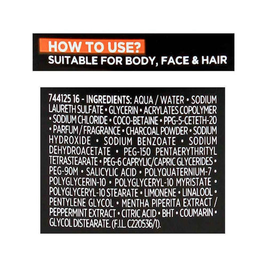L'Oreal Paris Men Expert Total Clean 5-In-1 Body + Face + Hair Shower Gel, Total Action Carbon, 300ml