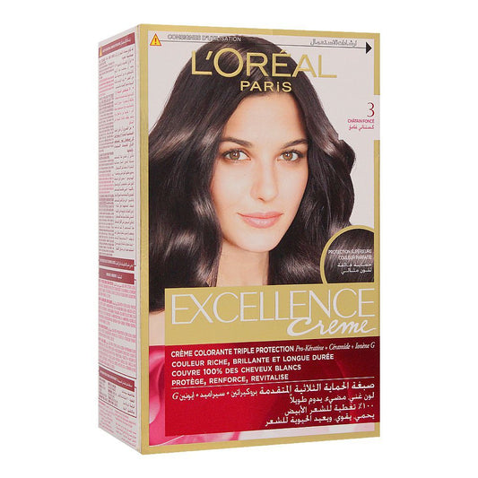 L'Oreal Excellence Creme Hair Color Dark Brown 3, Triple Protection Seals, Replenishes & Conditions