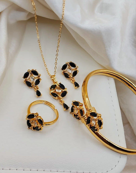 Midnight Petal Gold & Onyx Jewelry Set