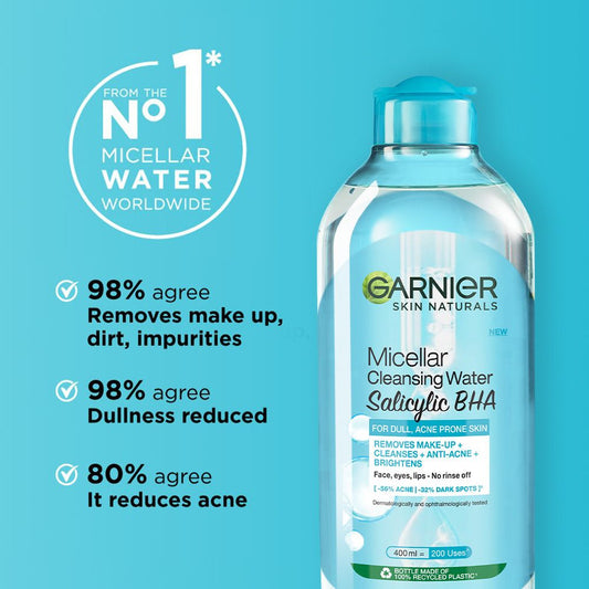Garnier Salicylic + BHA Micellar Cleansing Water, For Acne Prone Skin, 125ml