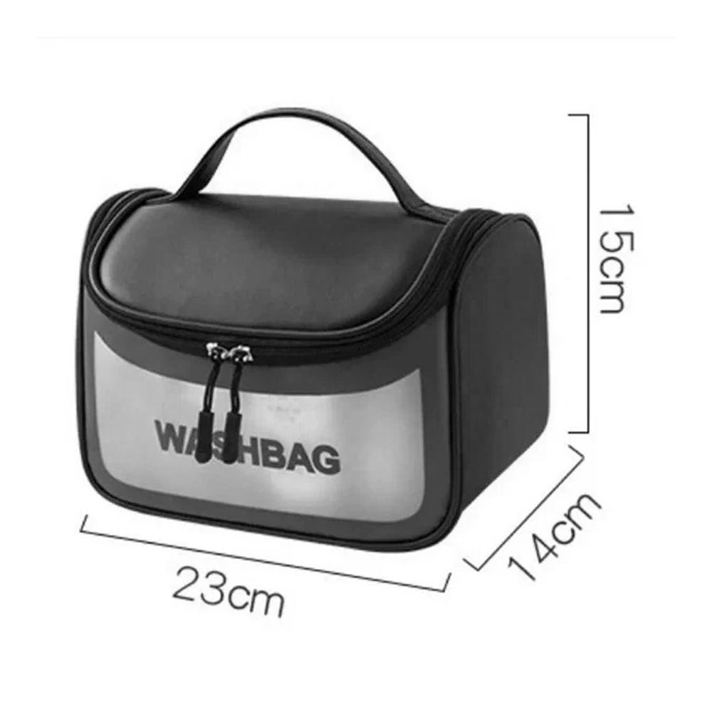 AJF PVC Multi-Functional Waterproof Cosmetic Bag With Hook For Travel, Black