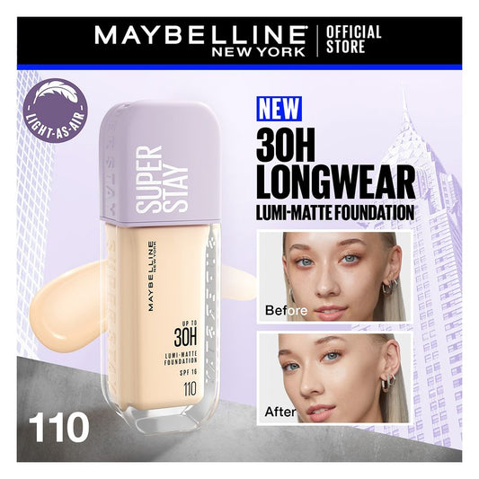 Maybelline New York Superstay Lumi Matte Liquid Foundation With SPF-16, 30H Weightless Longwear, 30ml, 110