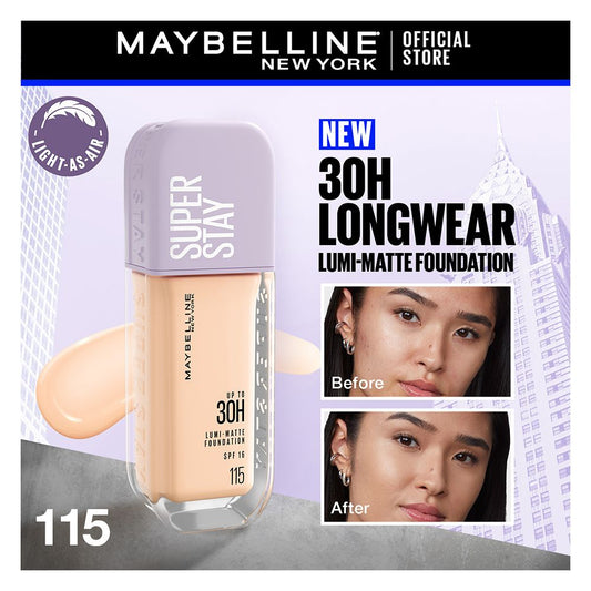 Maybelline New York Superstay Lumi Matte Liquid Foundation With SPF-16, 30H Weightless Longwear, 30ml, 115