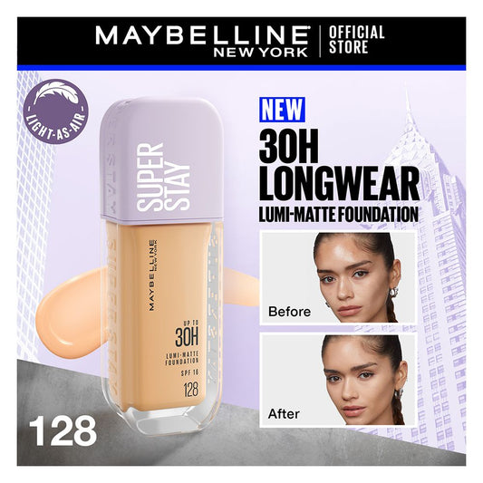 Maybelline New York Superstay Lumi Matte Liquid Foundation With SPF-16, 30H Weightless Longwear, 30ml, 128