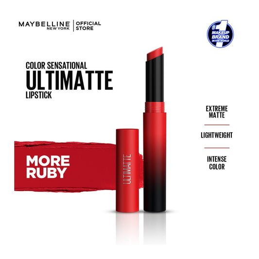 Maybelline New York Color Sensational Ultimatte Matte Lipstick, 199 More Ruby