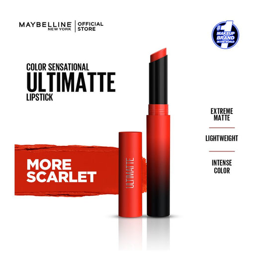 Maybelline New York Color Sensational Ultimatte Matte Lipstick, 299 More Scarlet